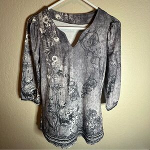 Luyaa Chic Floral Gray Women's Blouse